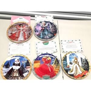 Lot of 5 Enesco Barbie Happy Holidays Collector Plates 1988–1997 w/ COA Vintage